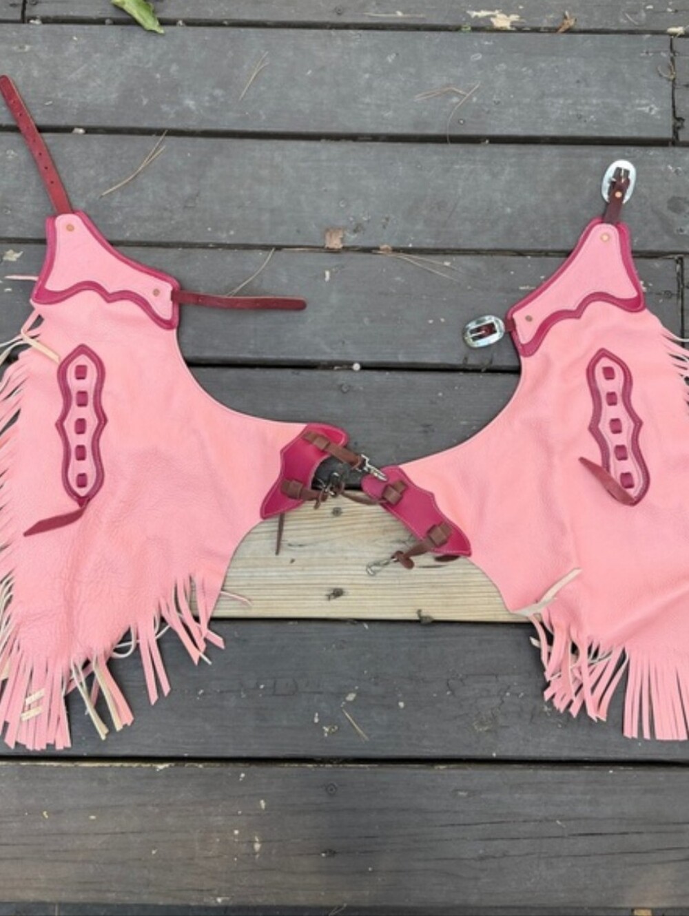Toddler Leather Western Pink Leather Horse Riding Chaps with Fringe